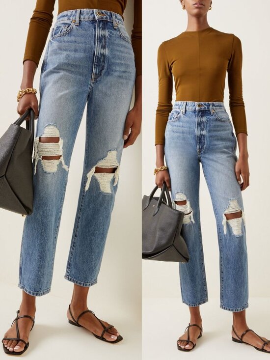 KHAITE Denim - Khaite Abigail Jeans Distressed Portland Blue High Waist‎ Straight Leg Size 25